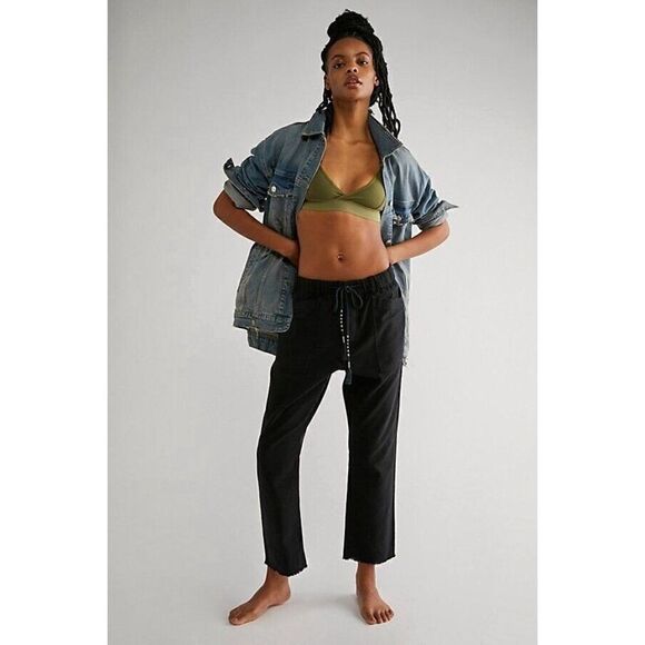 NWT FREE PEOPLE Sz M CITY SLOUCH BOYFRIEND PANTS IN BLACK - Picture 1 of 4